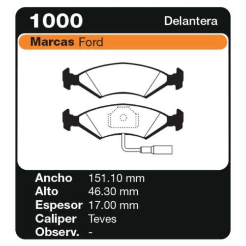 PASTILLAS DE FRENO FORD ORION / GALAXI (10/85-10/90)