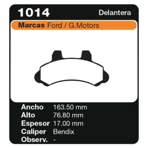 PASTILLAS DE FRENO FORD F-1000 4X4 94/98 F-1000 TURBO 95 /