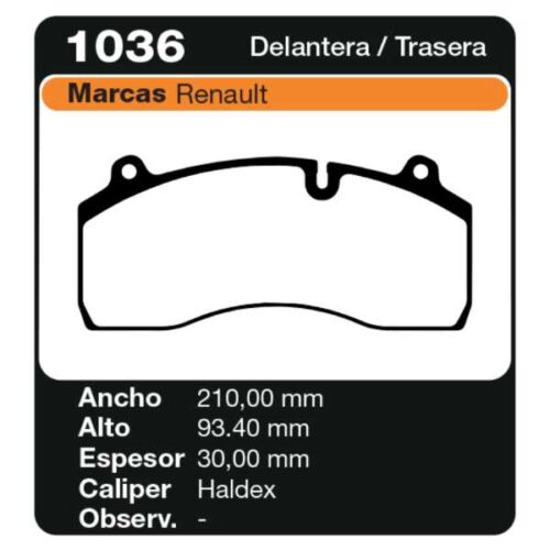 PASTILLAS DE FRENO RENAULT MIDLUM 160.10 - 190.10 - 220.10