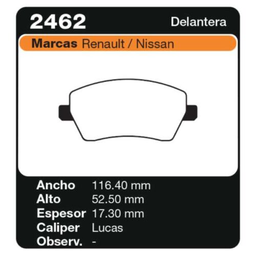 PASTILLAS DE FRENO RENAULT DUSTER MOTOR 1600 11/ CAPTUR