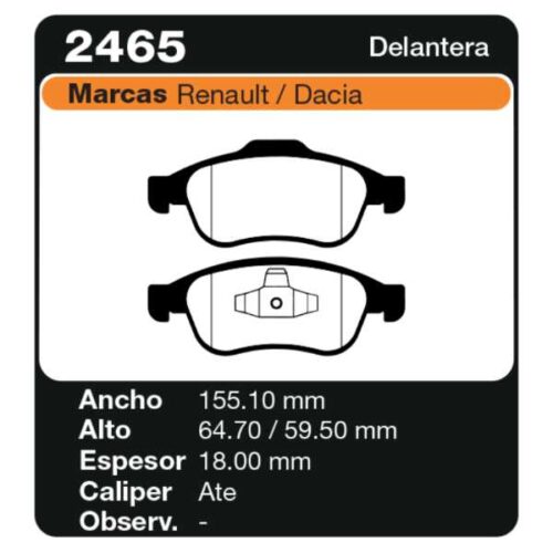 PASTILLAS DE FRENO RENAULT DUSTER MOTOR 2000 11/ CAPTUR