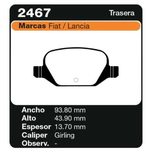PASTILLAS DE FRENO ALFA ROMEO 147 1.6-1.9-2.0 16V 00/