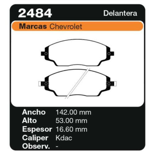 PASTILLAS DE FRENO CHEVROLET SONIC LT 1.6 16V LTZ 1.6 16V
