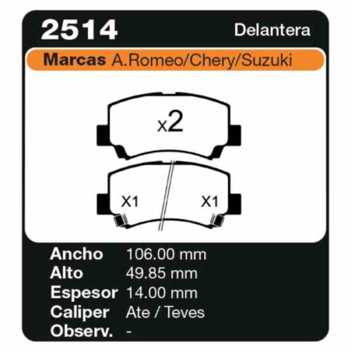 PASTILLAS DE FRENO CHERY FACE 1.3 16V 2010/