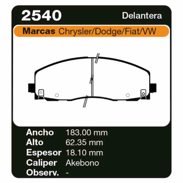 PASTILLAS DE FRENO DODGE JOURNEY SXT 13 // CARAVAN // WV