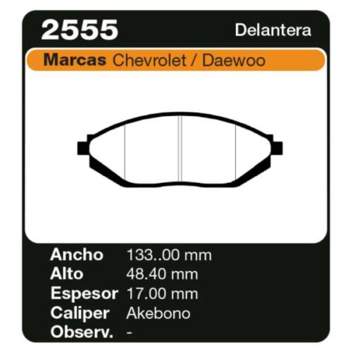 PASTILLAS DE FRENO CHEVROLET SPARK 2011/ KALOS 1.2- 1.4- 1.6