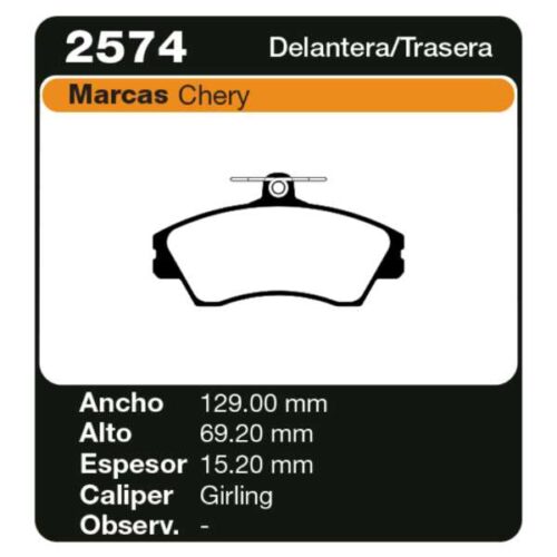 PASTILLAS DE FRENO CHERY NEW TIGGO 2.0 16V 4WD-AT 2014/