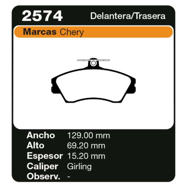 PASTILLAS DE FRENO CHERY NEW TIGGO 2.0 16V 4WD-AT 2014/