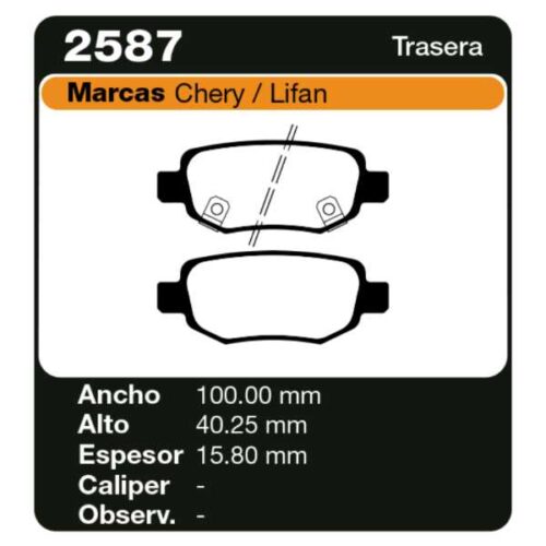 PASTILLAS DE FRENO CHERY TIGGO 1.6 - 2.0 FL 4X2 - 4X4 2014/