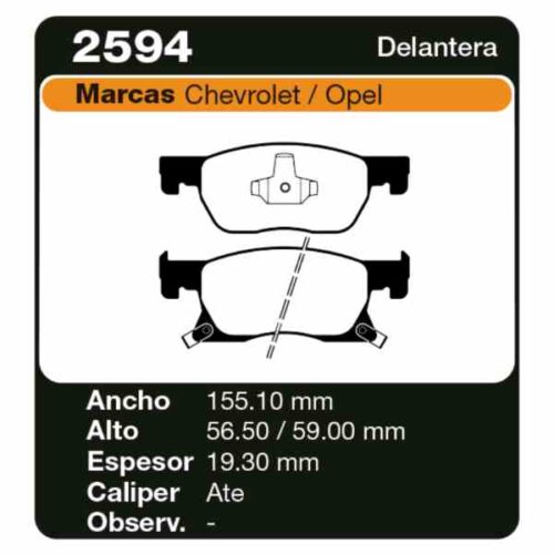 PASTILLAS DE FRENO CHEVROLET ASTRA K 1.0 - 1.4 - 1.6 15/