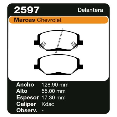 PASTILLAS DE FRENO CHEVROLET SPIN 1.8 LT - LTZ 2016/ SPARK