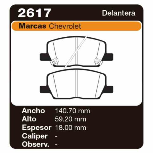 PASTILLAS DE FRENO CHEVROLET TRACKER 1.8 2016/ LT 1.4 TURBO