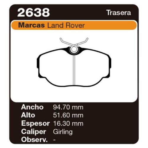 PASTILLAS DE FRENO LAND ROVER DISCOVERY II SUV 98-04 RANGE