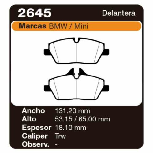 PASTILLAS DE FRENO BMW SERIE 1 116 - 120 04/ MINI 1.6 16V