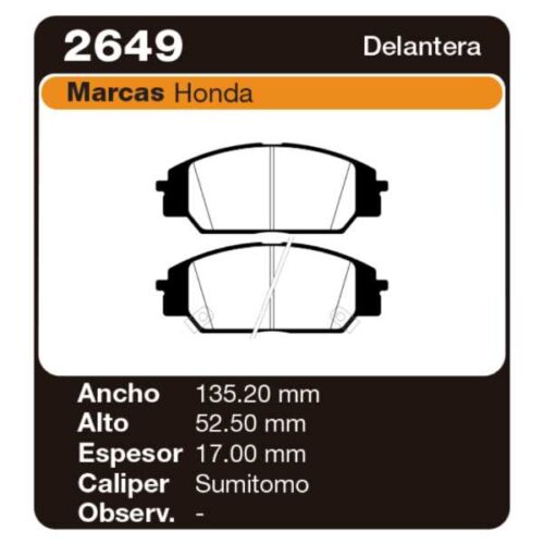 PASTILLAS DE FRENO HONDA CIVIC NEW 1.4 - 1.6 - 2.0 SI 06/