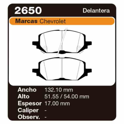 PASTILLAS DE FRENO CHEVROLET ONIX 1.0 - 1.2 LT - LTZ -