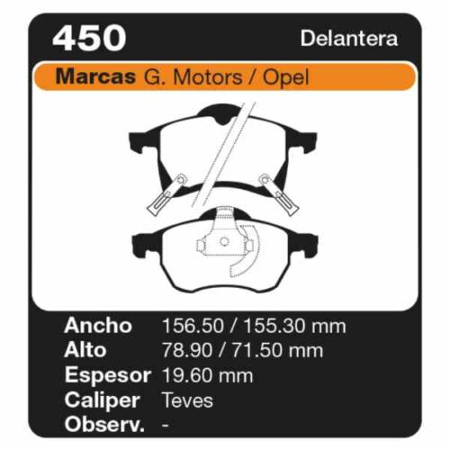 PASTILLAS DE FRENO CHEVROLET ASTRA 1.4 - 1.6 - 1.8 - 2.0 -