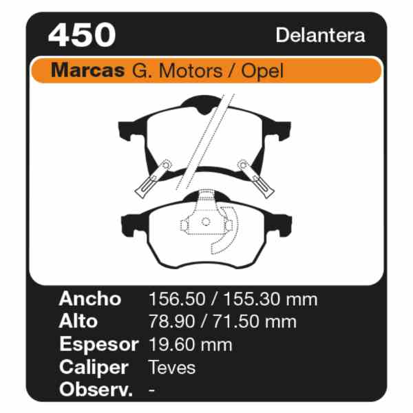 PASTILLAS DE FRENO CHEVROLET ASTRA 1.4 - 1.6 - 1.8 - 2.0 -