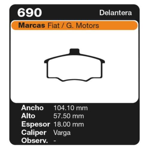 PASTILLAS DE FRENO FIAT DUNA 88/92 - ELBA 85/97 - FIORINO