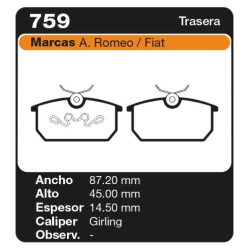 PASTILLAS DE FRENO ALFA ROMEO 155 96/
