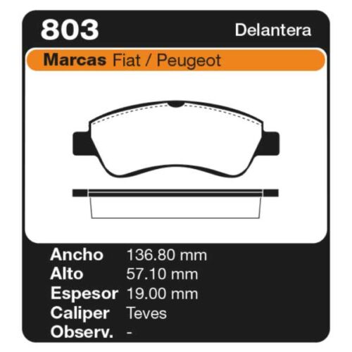 PASTILLAS DE FRENO PEUGEOT 207 1.6 / 307 ANCHA