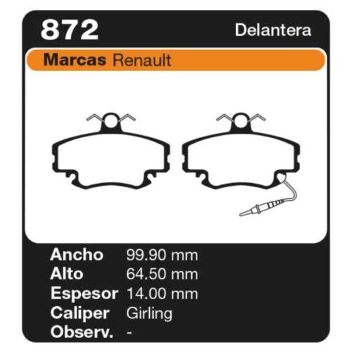 PASTILLAS DE FRENO RENAULT R19 96/ - R21 90/