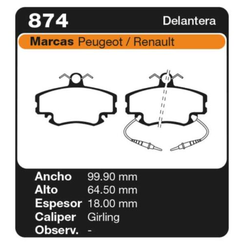 PASTILLAS DE FRENO RENAULT CLIO 94 - CHAMADE 92/94 - EXPRESS