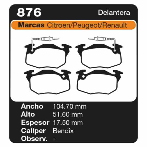 PASTILLAS DE FRENO RENAULT R-11 83/88 - R-19 93/98 - R-5 85/