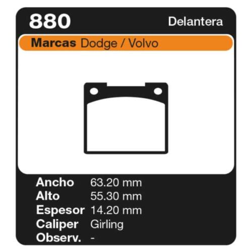 PASTILLAS DE FRENO DODGE 1500 71/72