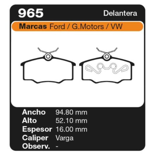 PASTILLAS DE FRENO CHEVROLET CORSA 1.0 - 1.4 - 1.6 96/00