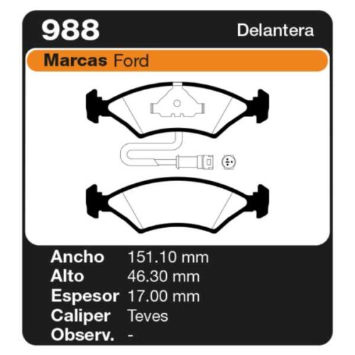 PASTILLAS DE FRENO FORD ORION II (AFF)(10/85-10/90)