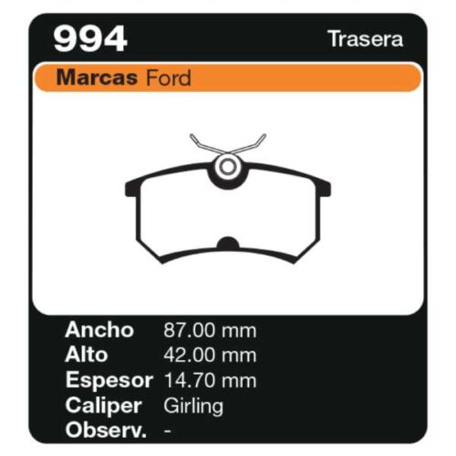 PASTILLAS DE FRENO FORD FOCUS 99/ - FOCUS HATCH 99/04