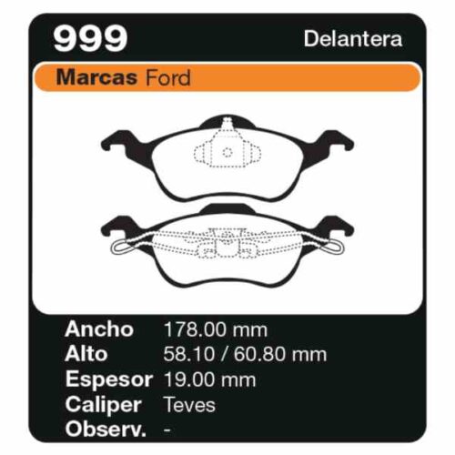 PASTILLAS DE FRENO FORD FOCUS 99/ - FOCUS HATCH 99/04